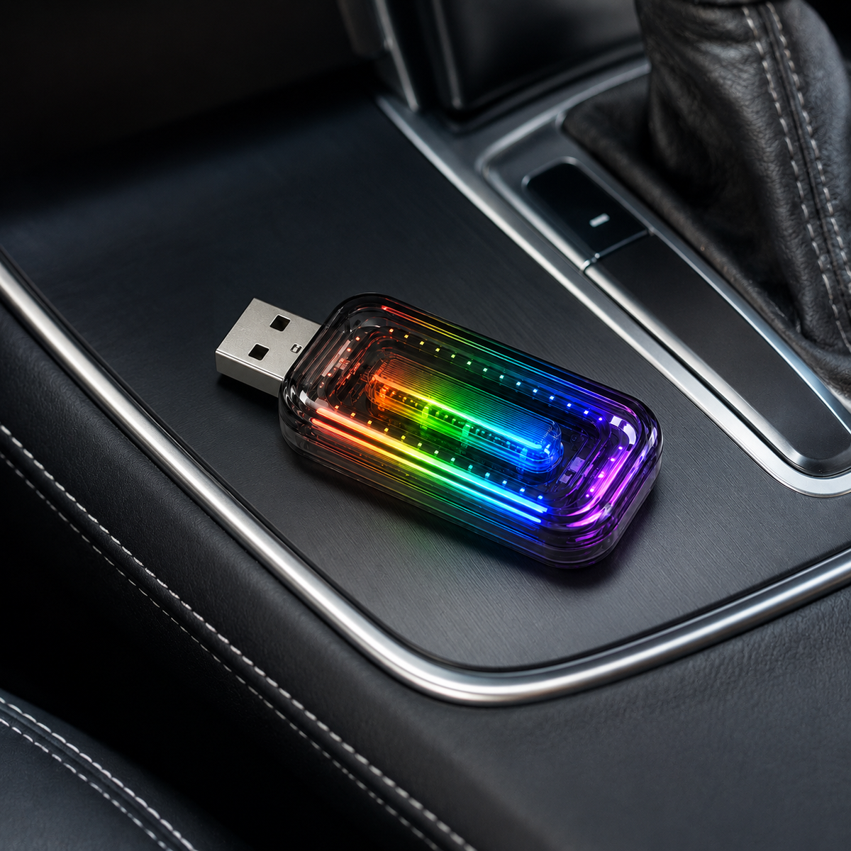 Rainbow USB Car Ambient Light – Plug-In Multicolor Interior LED Glow