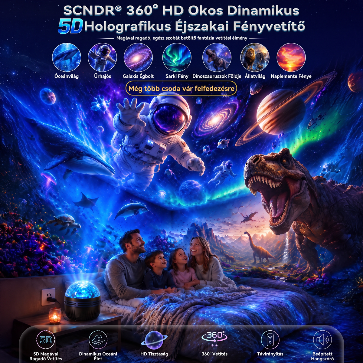 Hivatalos áruház | 🦖🌌 SCNDR® 360° okos holografikus csillagos égbolt projektor (HD Smart Dynamic 5D)
