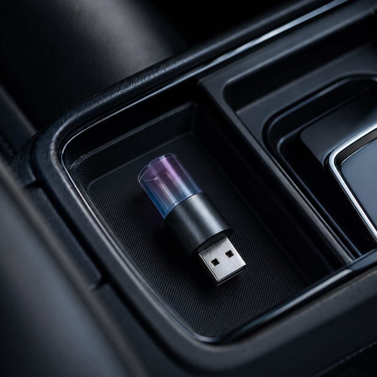 CrystalGlow USB Car Ambient Light – Compact Multicolor Interior Lamp