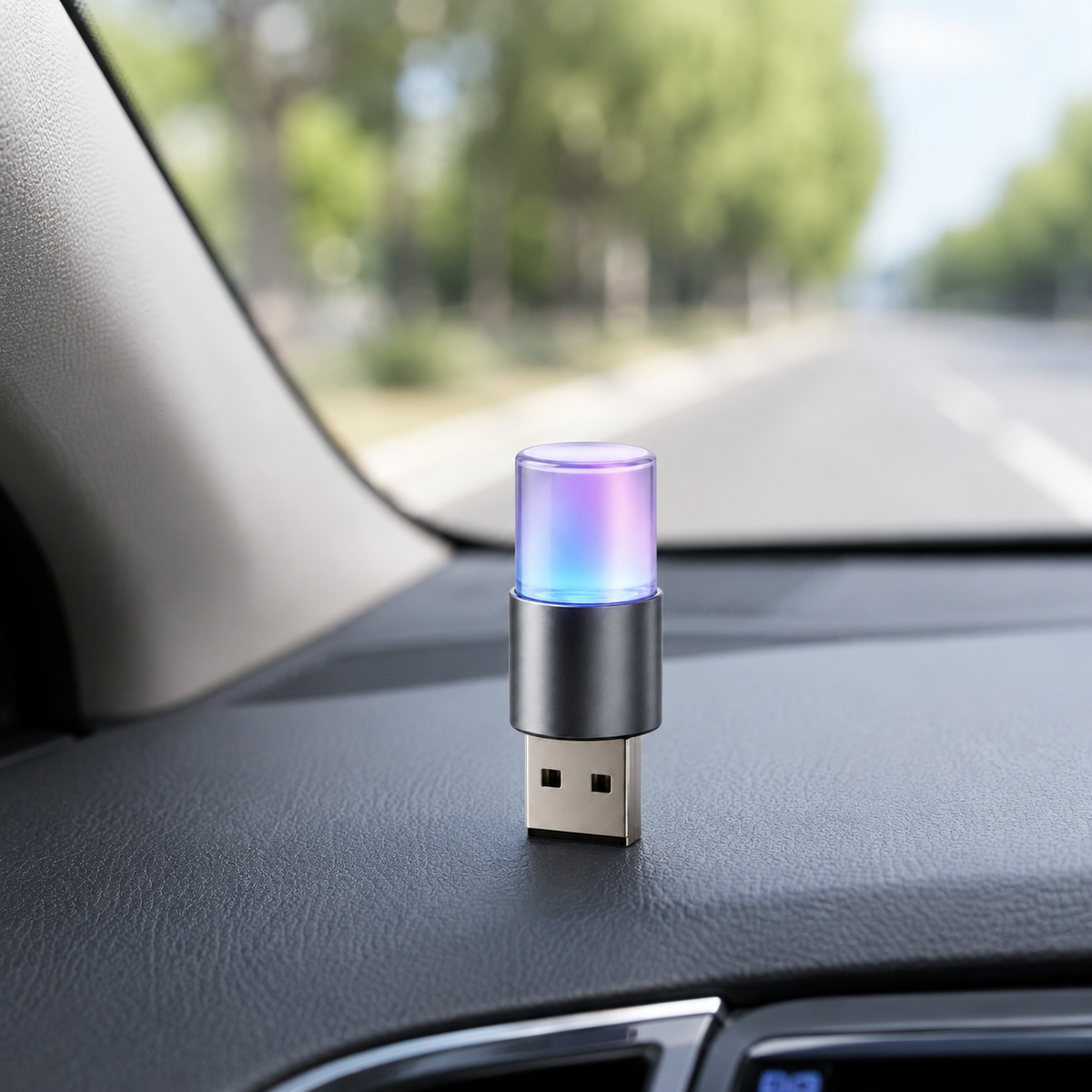 CrystalGlow USB Car Ambient Light – Compact Multicolor Interior Lamp