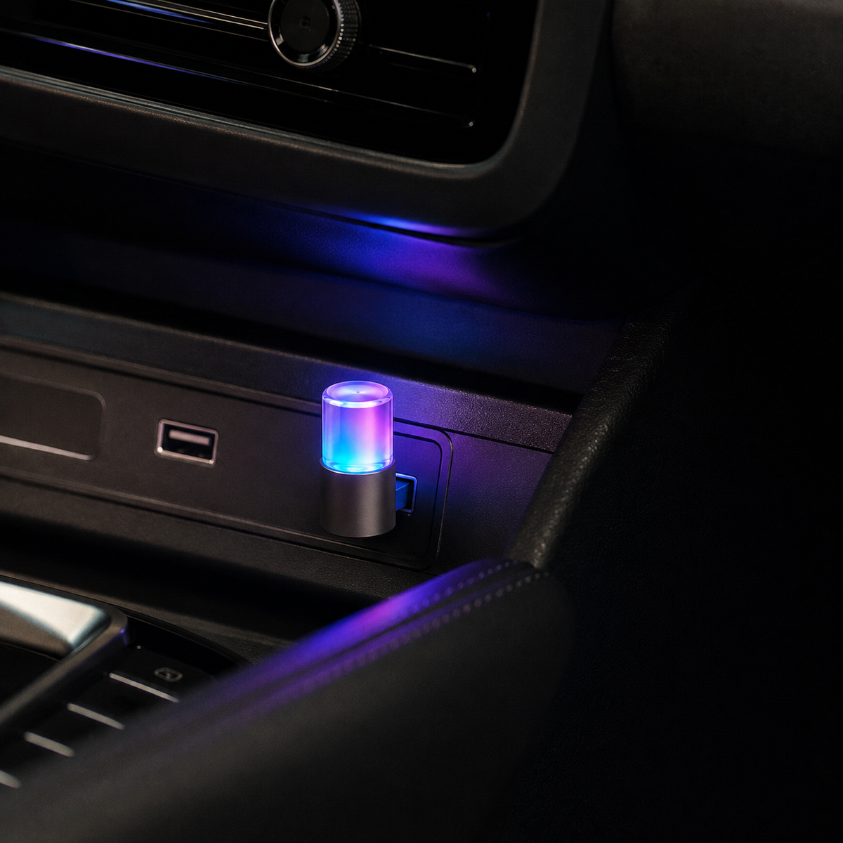 CrystalGlow USB Car Ambient Light – Compact Multicolor Interior Lamp