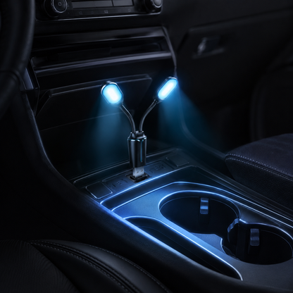 TwinBeam Flexible USB Car Light – Dual-Head Adjustable Interior Lamp