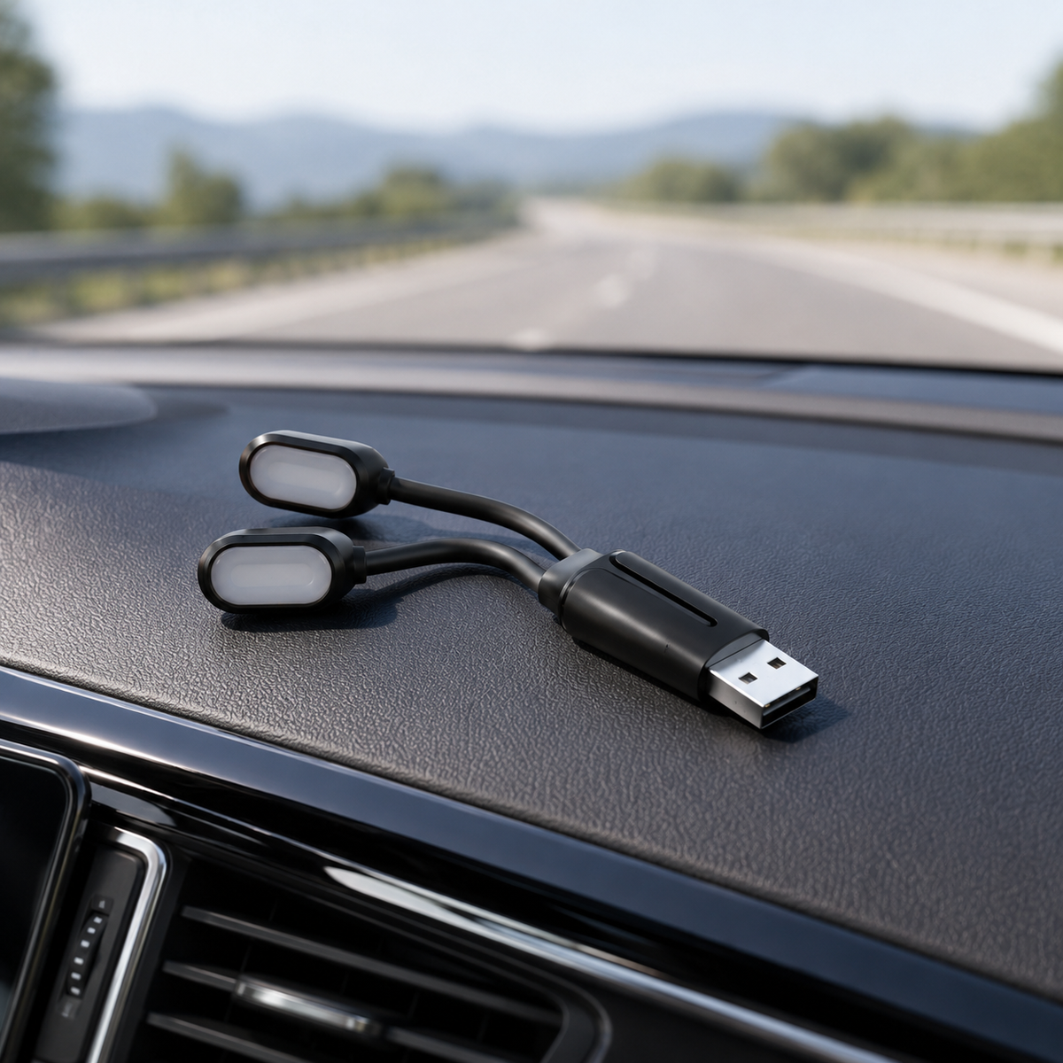 TwinBeam Flexible USB Car Light – Dual-Head Adjustable Interior Lamp
