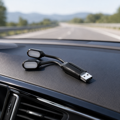 TwinBeam Flexible USB Car Light – Dual-Head Adjustable Interior Lamp